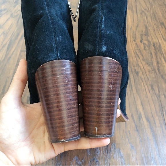 Sam Edelman • Blake suede bootie black leather heeled ankle boot pointed toe - Picture 11 of 16